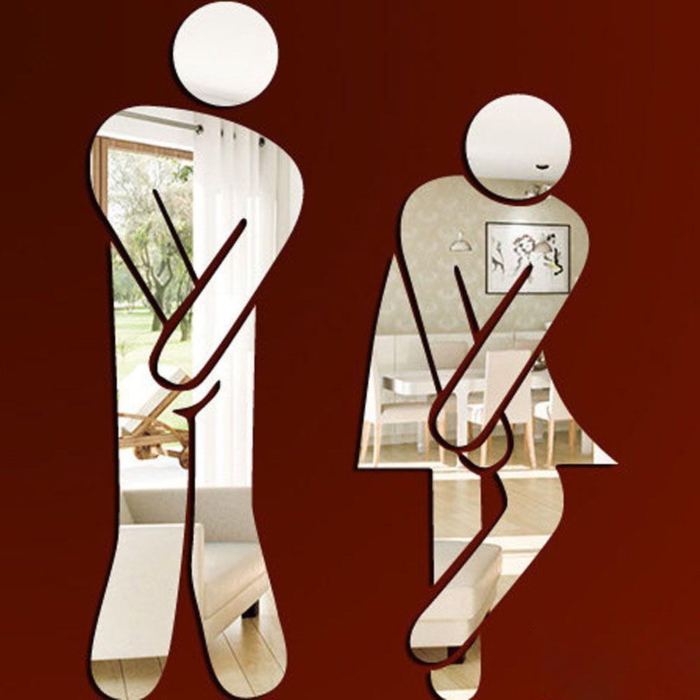 [Elegan] Tanda Masuk Toilet DIY Lucu Untuk Rumah Hotel Bar 3D Cermin Modern Art Sign Kamar Decal Toilet Sticker