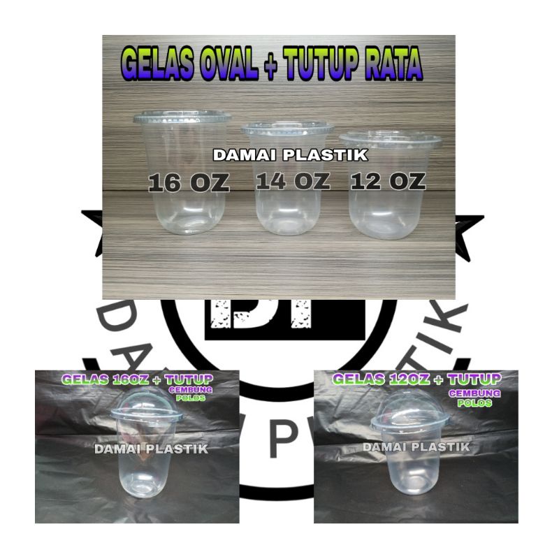 Gelas Oval Tutup Cembung U Cup 12oz 14oz 16oz Plus Tutup Cembung Datar Rata