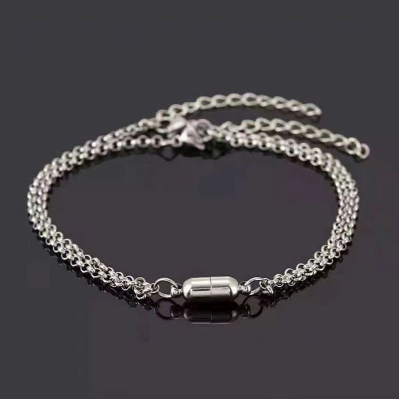 2pcs / Set Gelang Magnet Bahan Stainless Steel Gaya Korea Untuk Pasangan