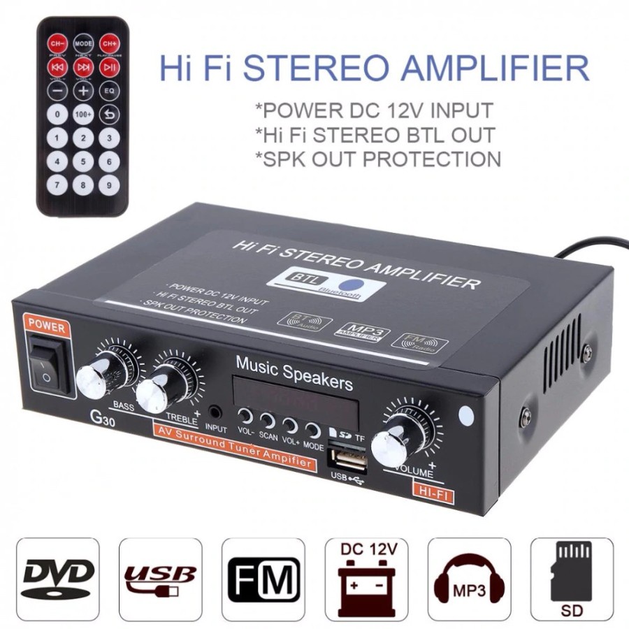 Audio HiFi Stereo Amplifier Bluetooth with Remote Control - G30