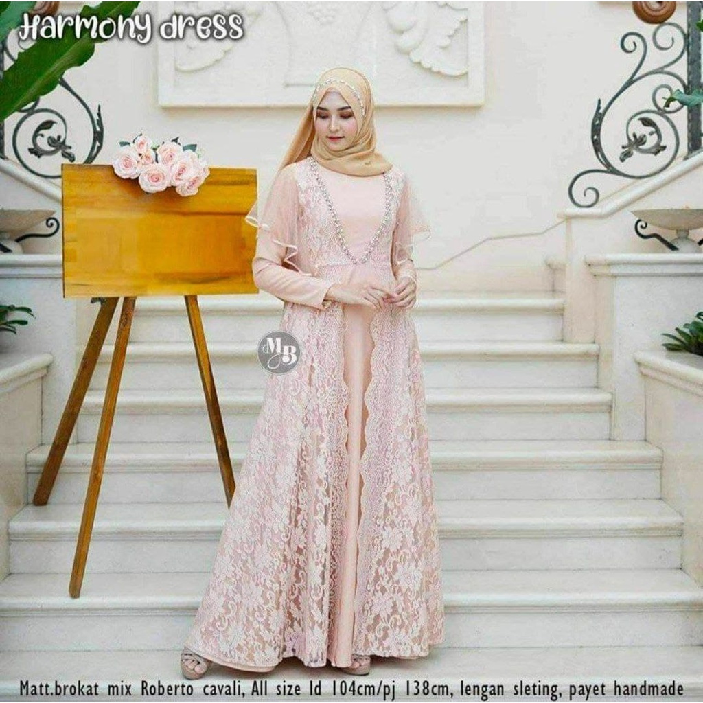 Gamis Brokat Modern Terbaru Dress Panjang Remaja Mewah Elegan Gamis Brukat Blezer Gamis Outer Brides
