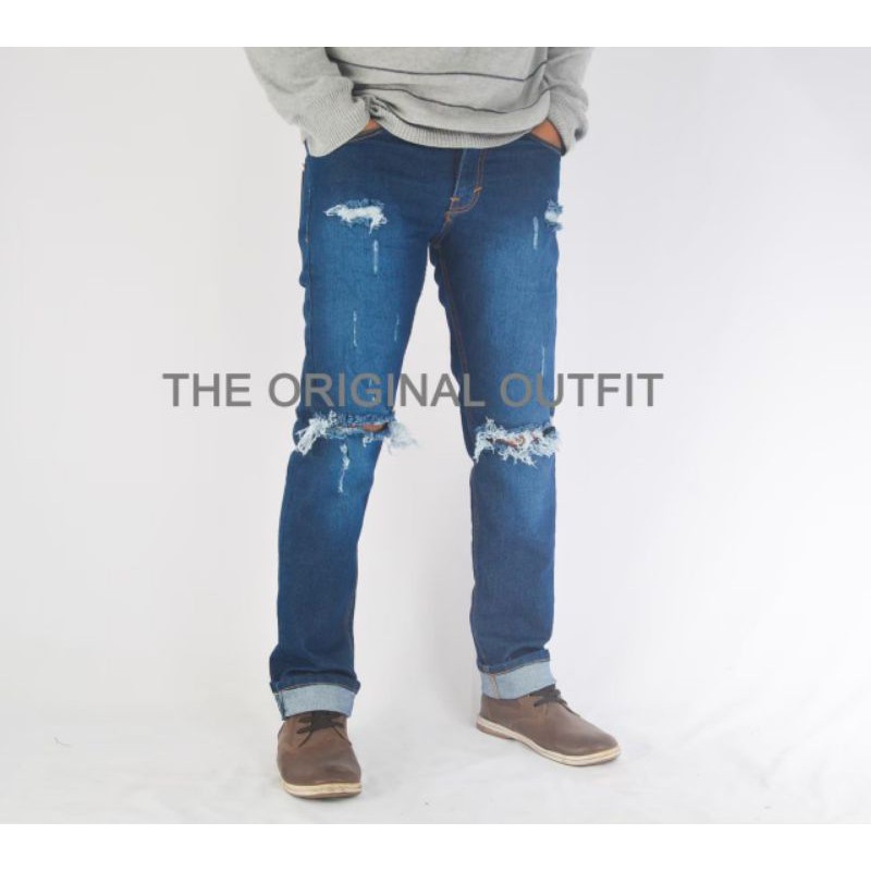 Celana Panjang Jeans Pria Sobek Lutut Ripped Original The Outfit Murah