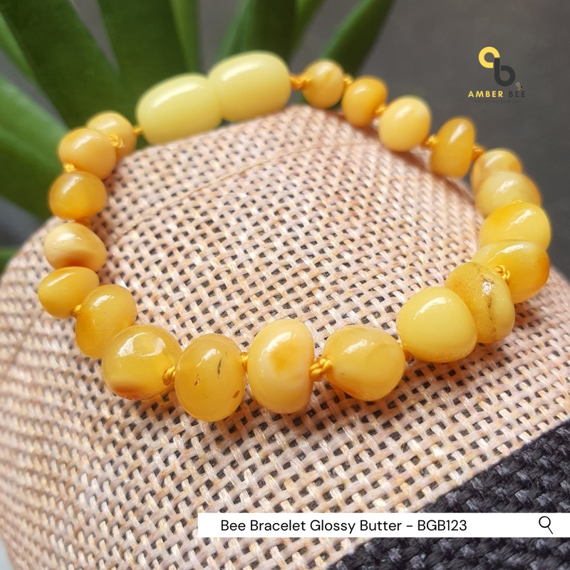 Gelang Amber Baltic Anak Premium Glossy Butter BGB123 By Amber Bee