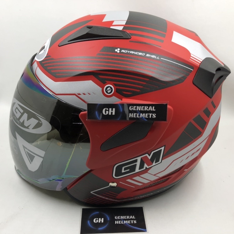 HELM GM FIGHTER VENDER RED SILVER DOFF MERAH ABU DOP HALF FACE