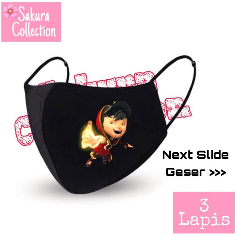 Masker BOBOIBOY dan kawan kawan Karakter Anak Kain 3 lapis/Scuba anak dewasa earloop