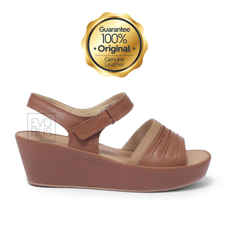 Scholl AN91 Memory Cushion Brown Sandal Wedges  100% Original Scholl Kulit Asli Genuine Leather