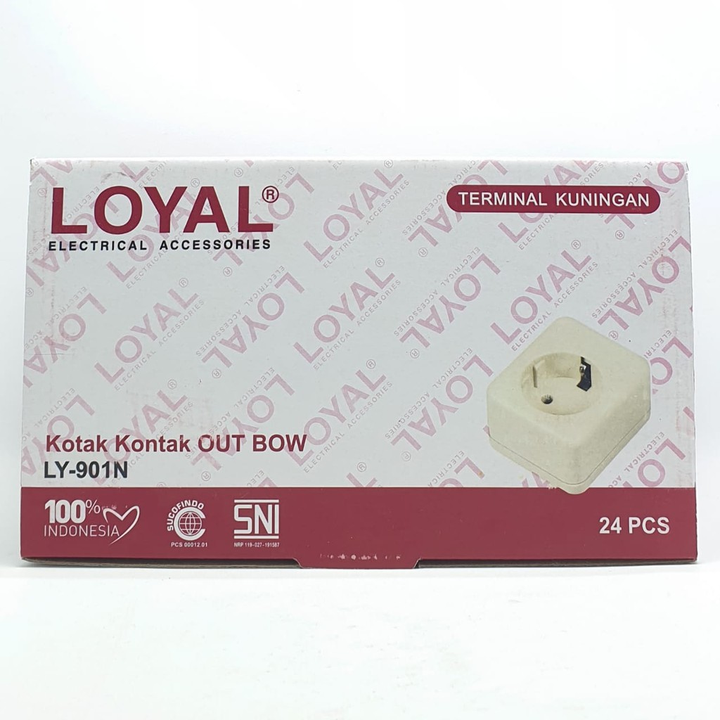 @24 Pcs (1 Kotak)  LY-901N Loyal 1 Lubang (Tanpa Led &amp; Kabel) / Stop Kontak Arde 1L / OB Stop Kontak