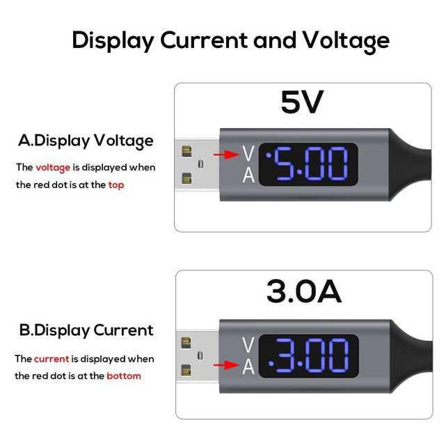 TOPK Kabel Charger USB Type C TPE 3A 1 Meter with Voltage Meter CS0132 ( Mughnii )