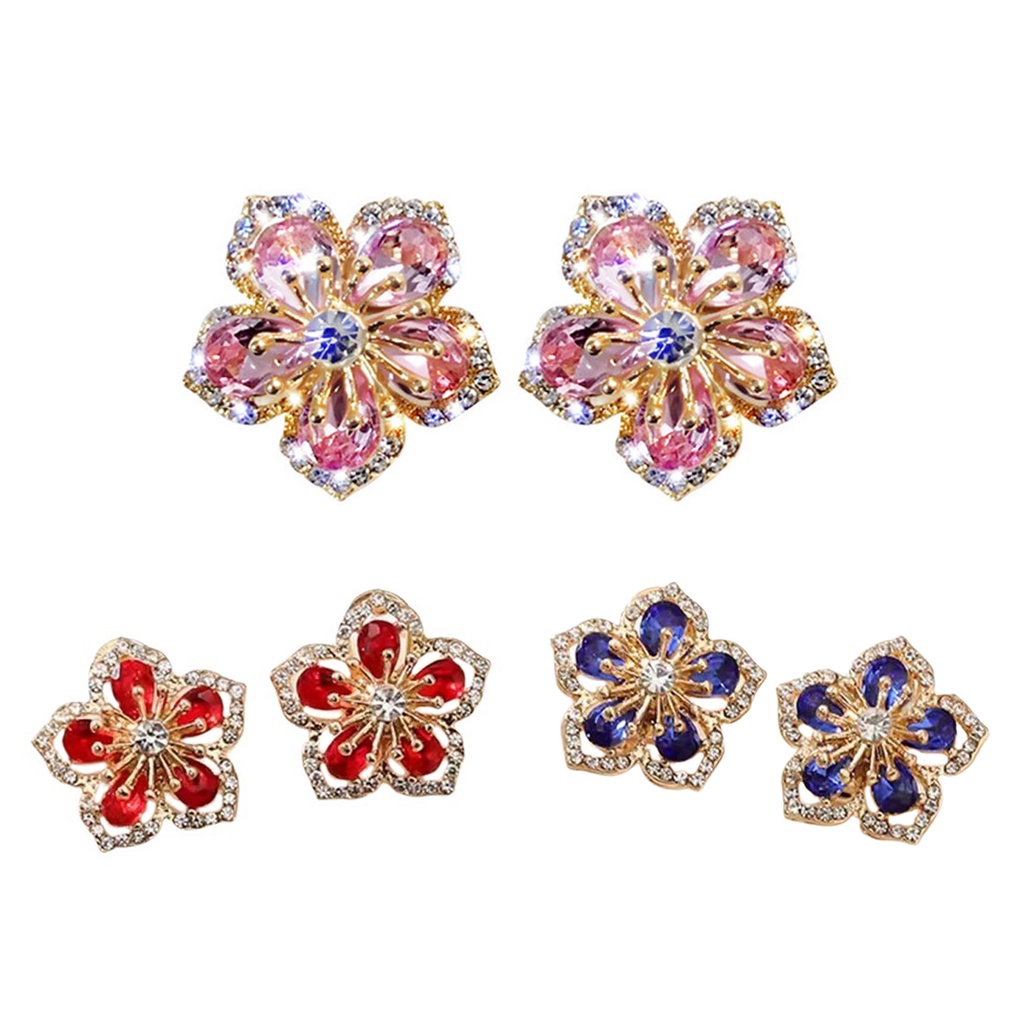 Hu Hu Hu Hu Hu Alat Bantu Pasang Kacamata♡ 1 Pasang Anting Stud Desain Bunga Glitter Bahan Alloy Tahan Lama Untuk Wanita