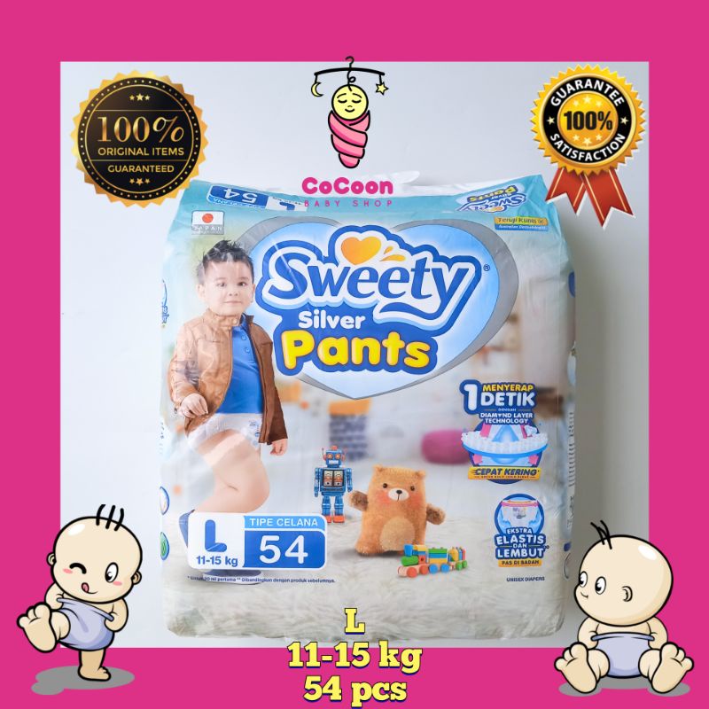 Popok Bayi Sweety Silver Pants Jumbo L54 L 54 Tipe Celana Unisex