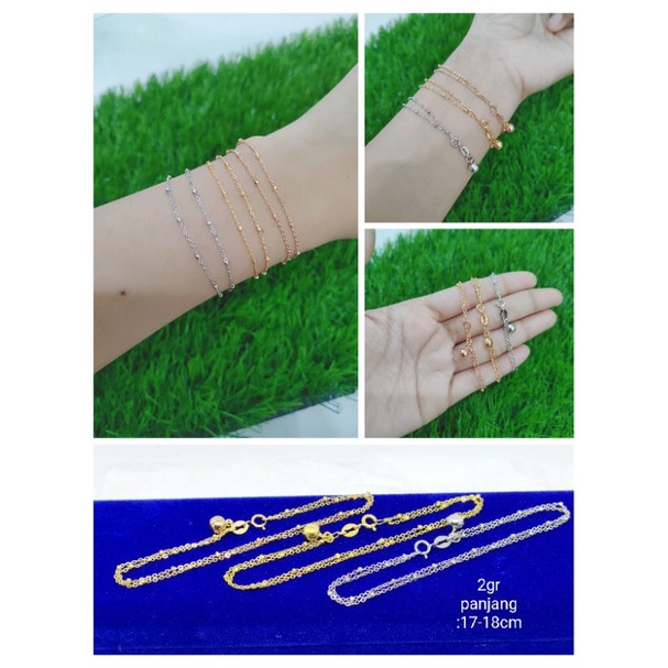 GELANG RANTAI JEDAR 2 LAYER + 1 BEL / GELANG PERAK ASLI SILVER 925 LAPIS EMAS/ GELANG FASHION WANITA TERBARU