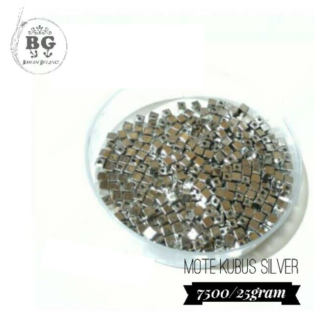 Bahan gelang - mote kubus silver