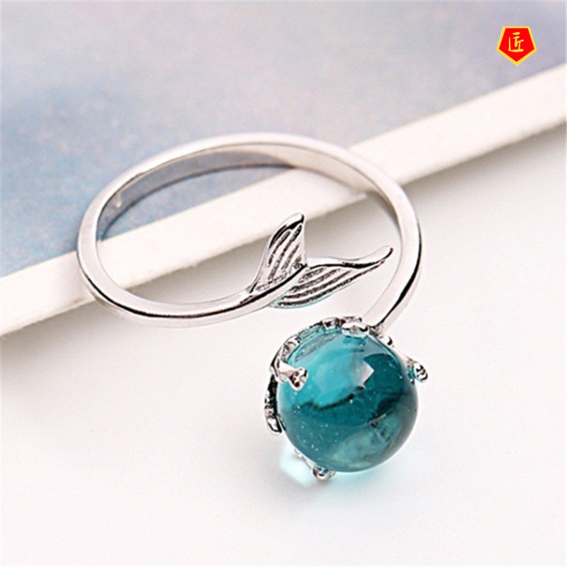 [Ready Stock]Simple Silver Blue Crystal Fishtail Ring