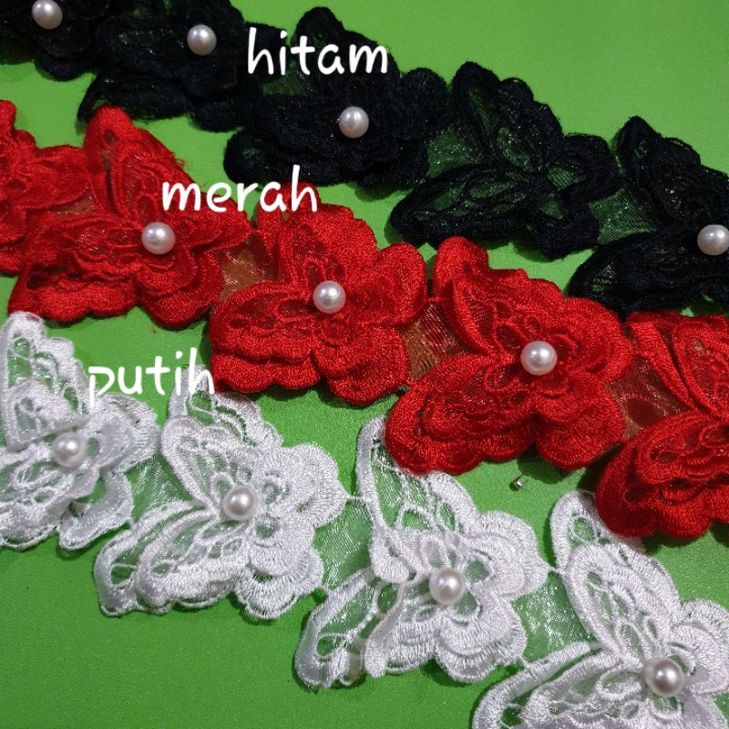 Renda Bordir Kupu Mutiara Per 10 kupu/48 cm