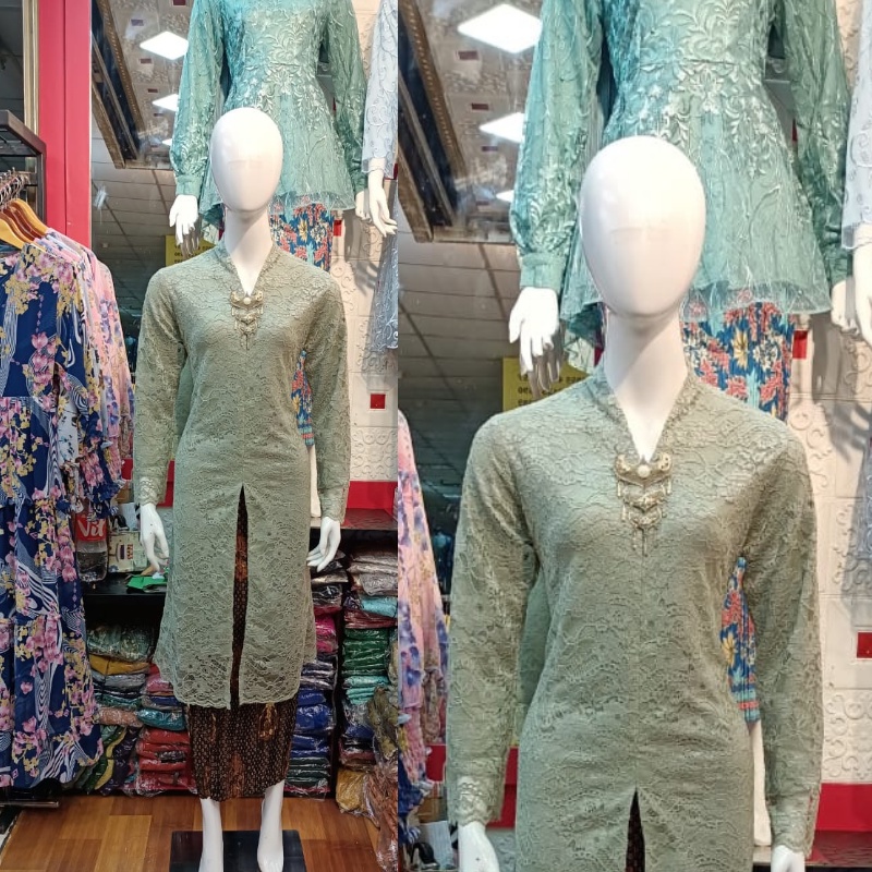 Satu setel kebaya moderen bahan tulle lengan panjang ukuran m l xl xxl-1