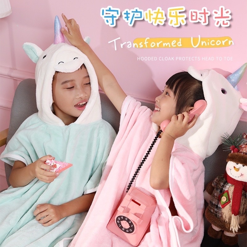 HANDUK ANAK KARAKTER / HANDUK MANDI LEMBUT MOTIF UNICORN / HANDUK MANDI KUPING TIMBUL ANAK / HANDUK DAYA SERAP TINGGI / KIMONO ANAK MOTIF LUCU/ CUTE HOODIE TOWEL / PIYAMA KIMONO ANAK PEREMPUAN &amp; LAKI-LAKI