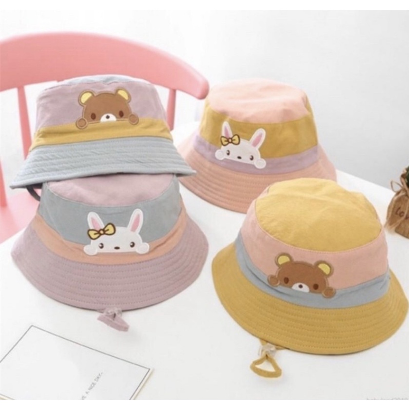 Bucket Tricolor / Boba / Bear Paw / Bucket Dot Pita Topi Kekinian Anak balita bayi perempuan laki laki tiga warna rabbit bear bucket hat baby girl baby boy unisex CBKS VC