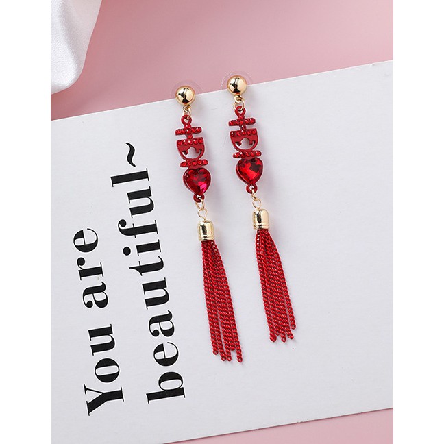 LRC Anting Tusuk  Dan Fashion Hi Word Tassel Love Beads: Hi Word Blessing Tassel Earrings D20808