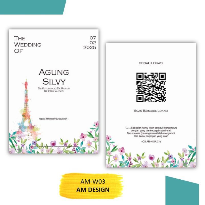 

Undangan Pernikahan Custom Unik,Murah, Elegan Tema Watercolor Kertas Tebal - AM-W03 New