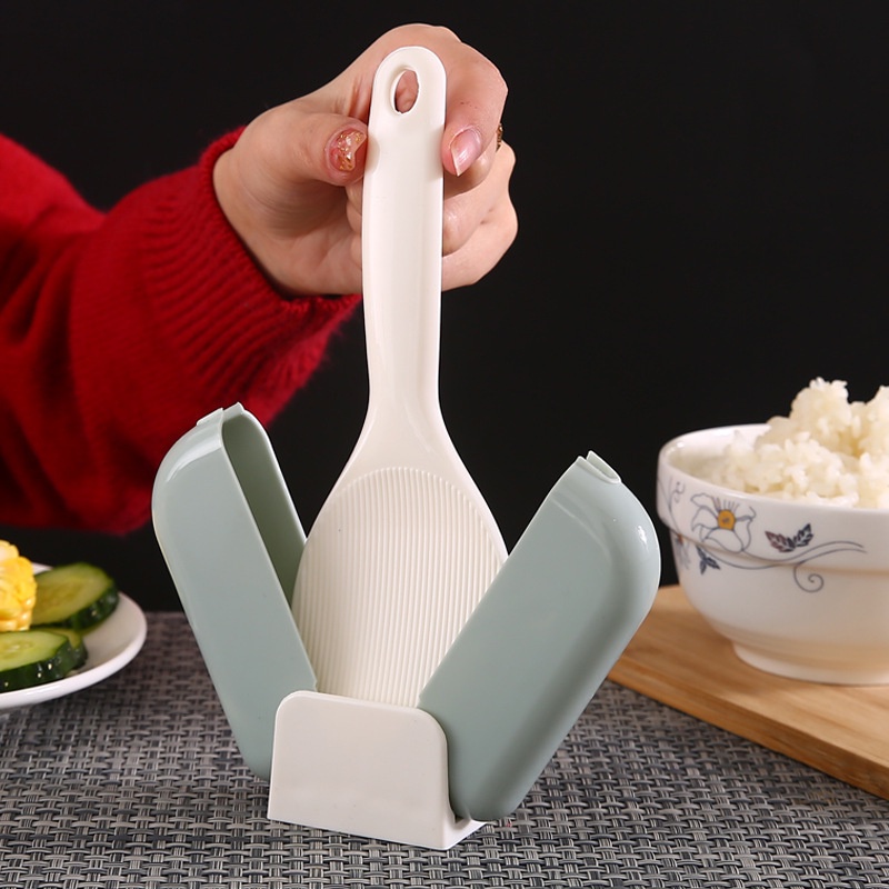 1PCS Portable Non-stick Creative Vertical Rice Spoon With Cover Automatic Opening And Closing Rice Spoon Holder For Kitchen Supplies