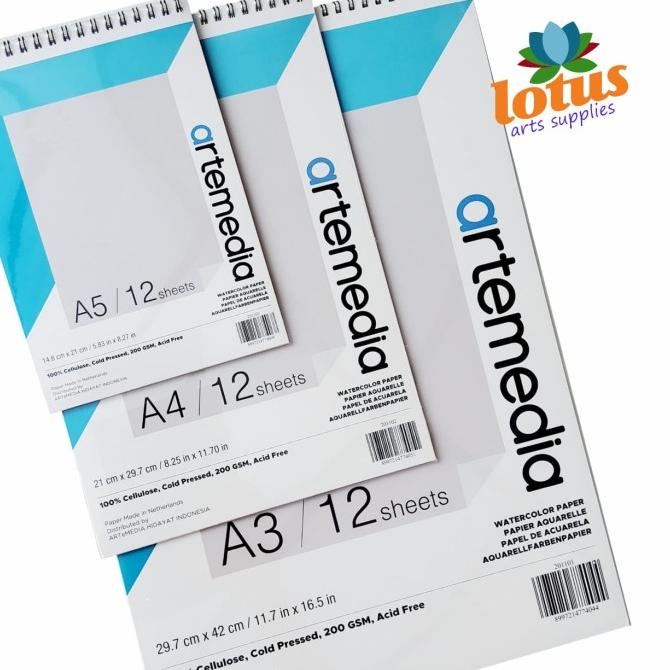 

(BISA COD) Artemedia Watercolor Book A3 Wirebound Sketchbook 200gsm 12Sheets BERMUTU Kode 764