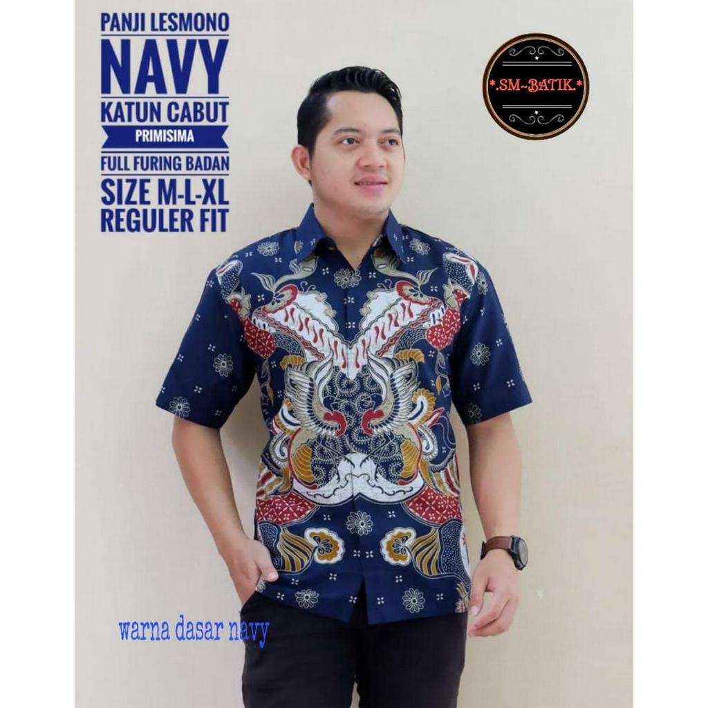 Kemeja Batik Exclusive Warna Navy Batik Lengan Pandek Navy Batik Pendek Lapis Furing PANJI LESMONO