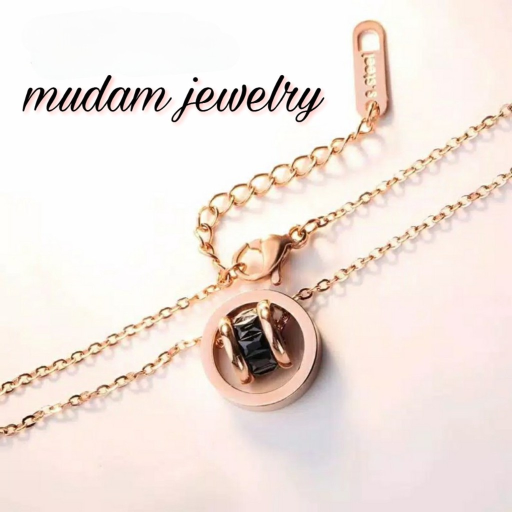 kalung Titanium Fashion Wanita Liontin Ring Glass Jar Lapis Emas