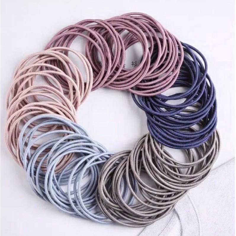 [100 PCS] Ikat Rambut Korea I Can Swim isi 100 pcs Warna Warni + Pouch Aksesoris Rambut-2