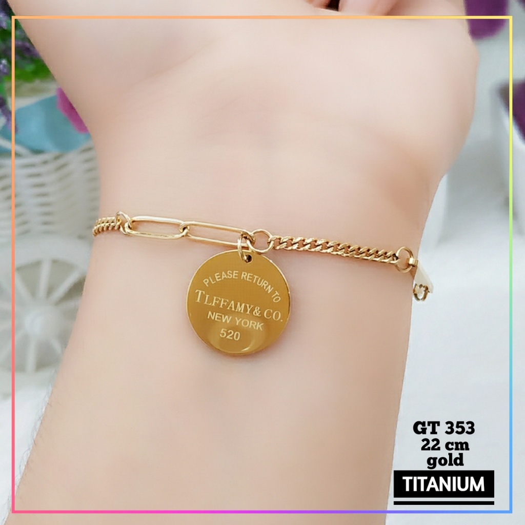 Gelang titanium/stainless steel Gelang Jurai New York Premium Replika Emas Warna Gold Cantik Perhiasan Wanita Anti Karat GT 353