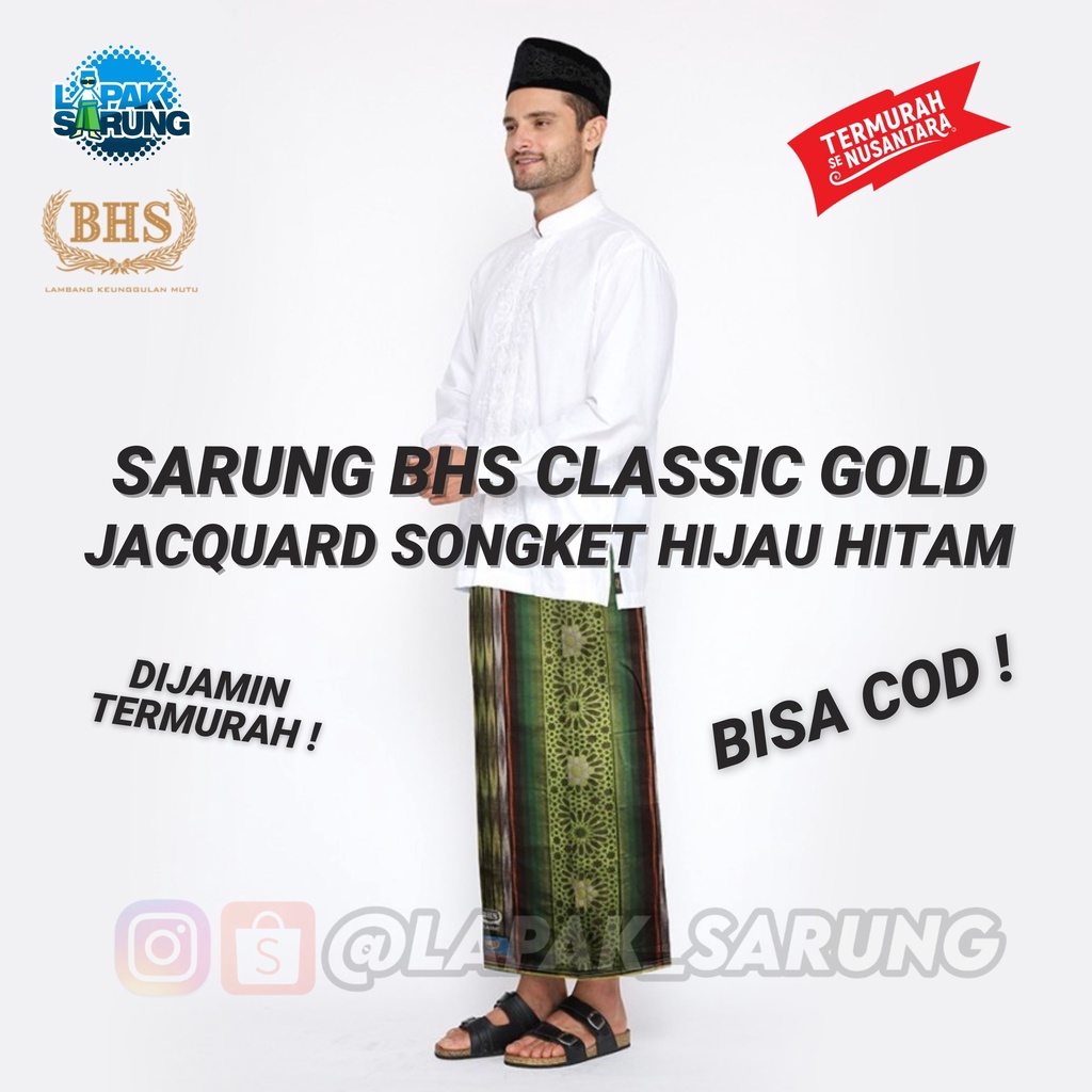 Sarung BHS Classic JSK JGL JGE JGD Jacquard Songket 01 Hijau Hitam Gold