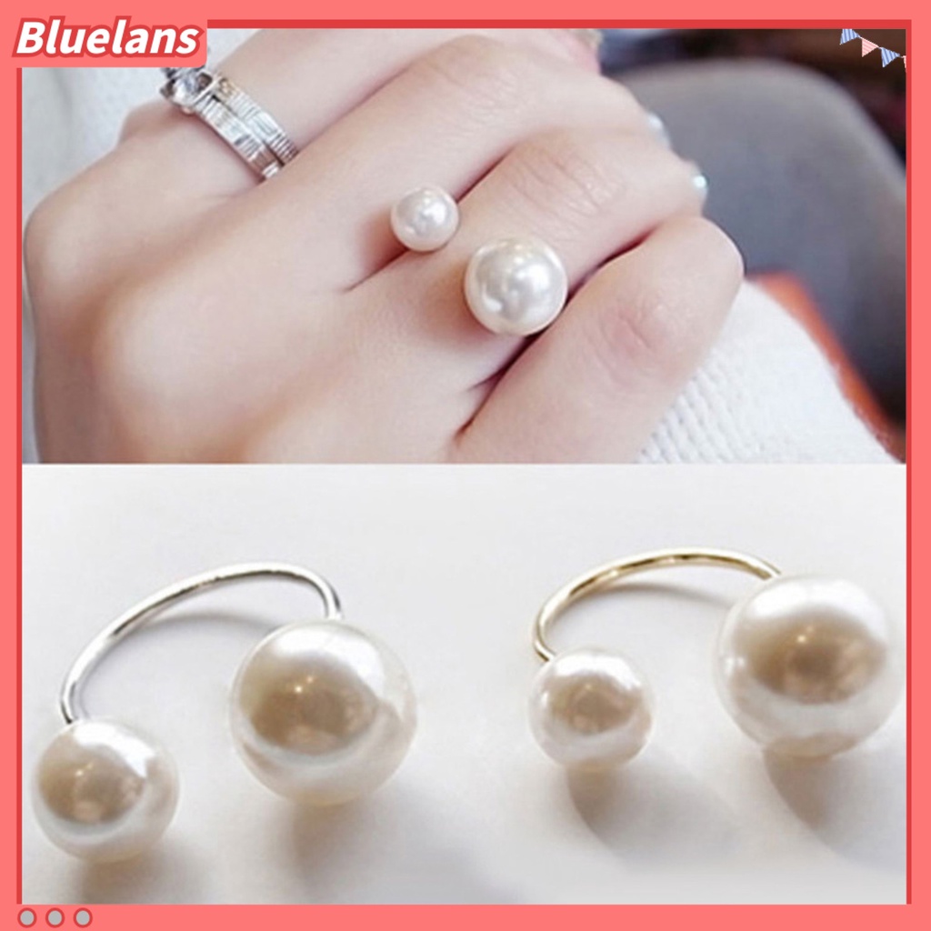 Bluelans Women Fashion Two Faux Pearls Opening Alloy Finger Ring Jewelry Gift Party