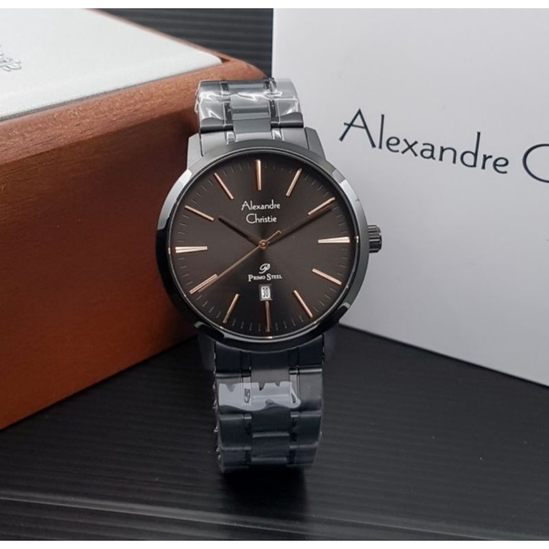 jam tangan alexander christie 1028 pria full black jarum gold
