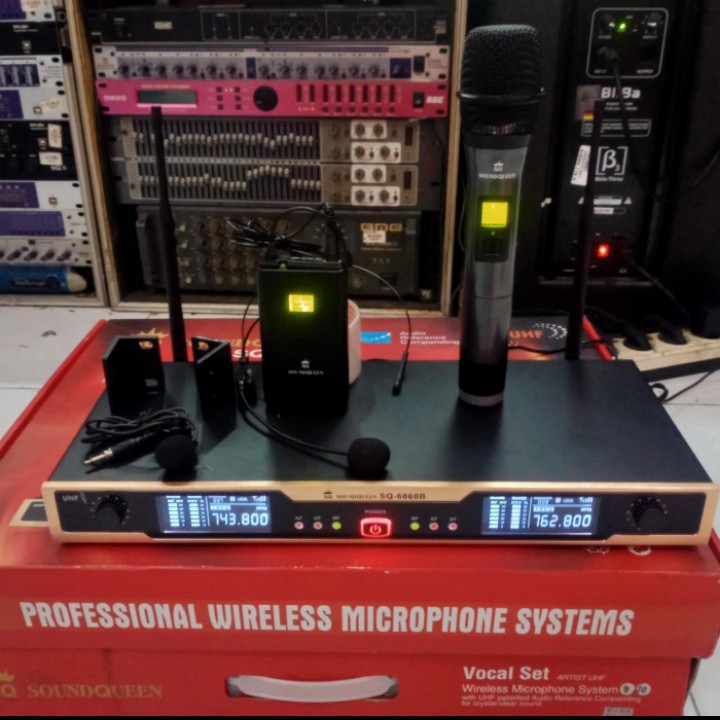 Mic Wireless Handle Clip On & Headset Soundqueen SQ 6060B  original