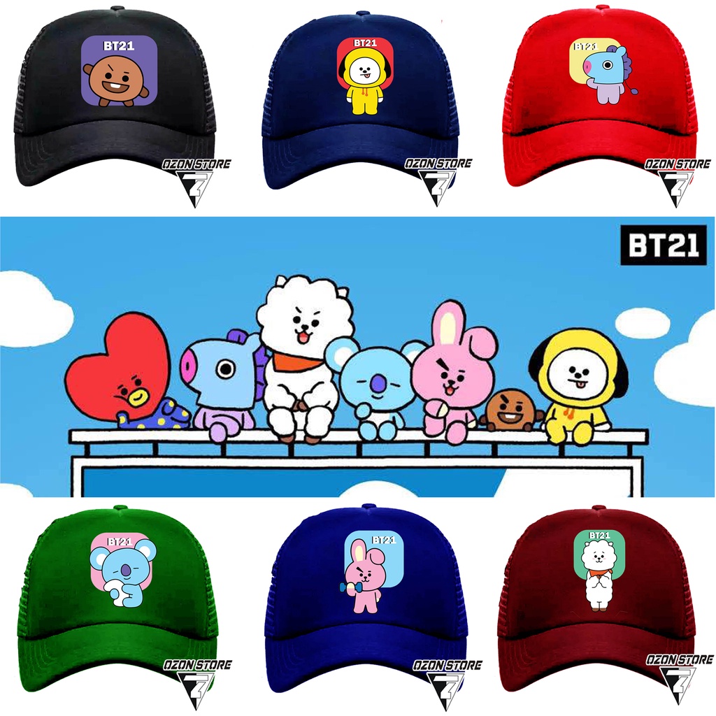 TOPI ANAK BTS / BT21 KARAKTER LUCU / TOPI TRUCKER JARING / CUSTOM DISTRO