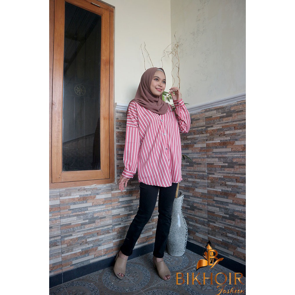 KEMEJA WANITA LENGAN PANJANG/KEMEJA V-NECK SALUR A41