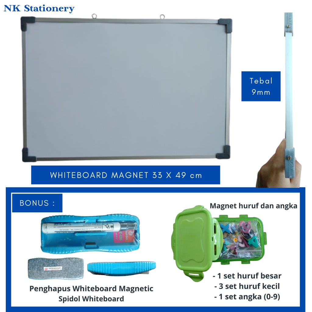 

Papan Tulis Whiteboard Magnet 49 x 33 cm/ Magnet Huruf dan Angka/ Paket Belajar Anak