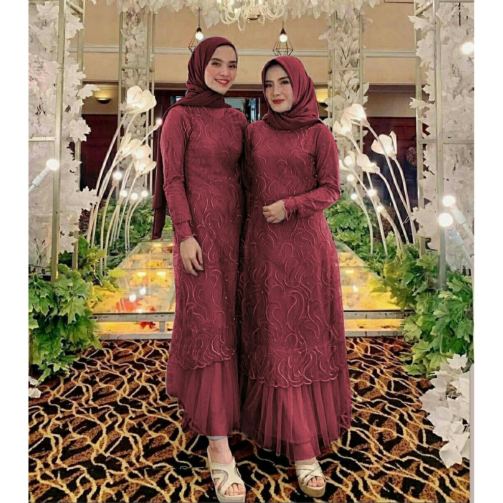 Dress Gedine - Baju Gamis Brukat Perempuan Terbaru - Baju Muslim Perempuan