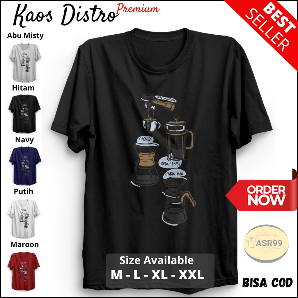 BAJU KAOS T-SHIRT PRIA DISTRO OBLONG BARISTA KOPI DEWASA HITAM XXL