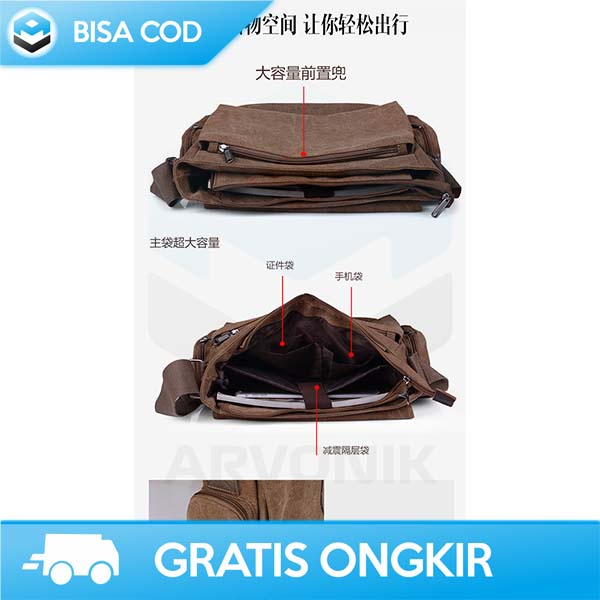 TAS SELEMPANG ORI PRIA TREND MANJIANGHONG 1124 TRENDY KANVAS PRIINTING