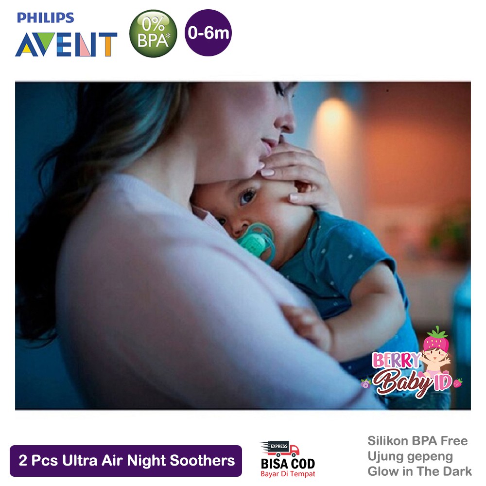 Philips Avent Ultra Air Night Empeng Bayi Soother Night Time 0-6 Month Berry Mart