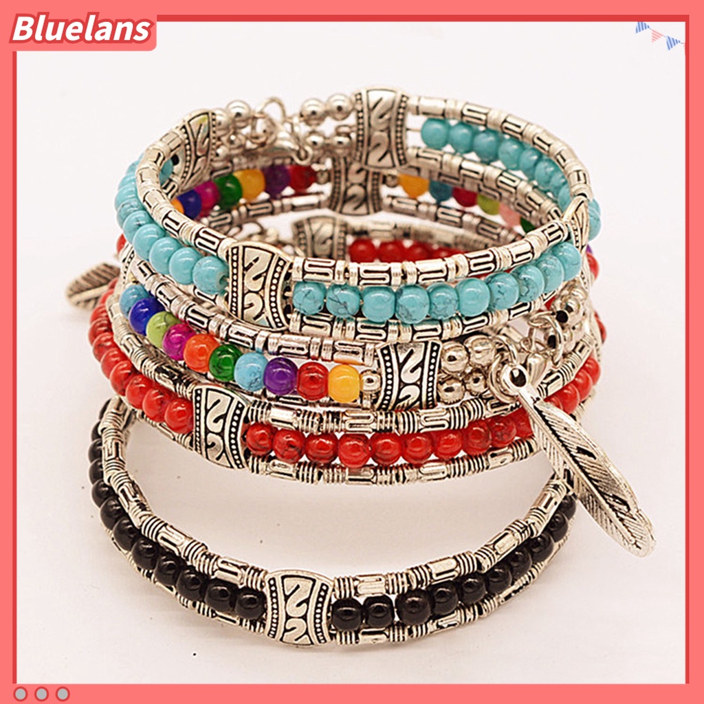 Gelang Tiga Lapis Bentuk Bulu Bahan Alloy Untuk Wanita