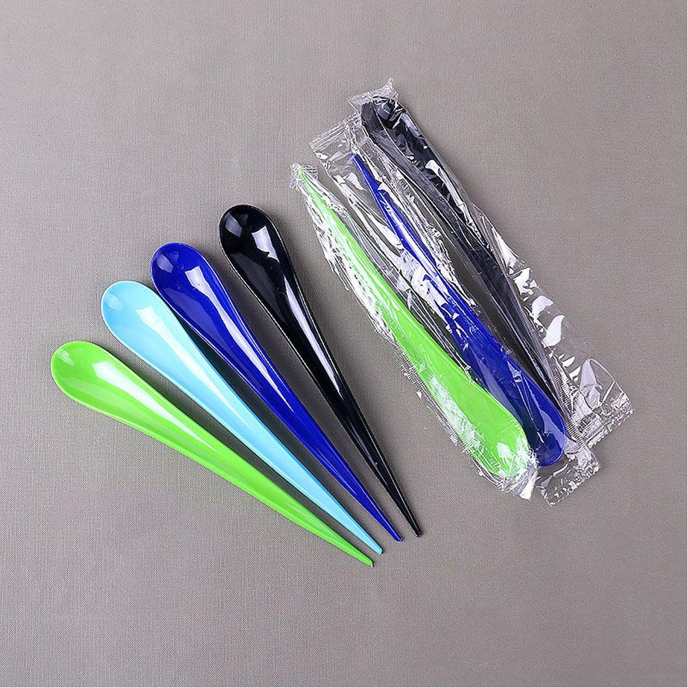 Populer 100pcs /Pack Sendok Mudah Digunakan Milkshake Multicolor Water Drop Spoon