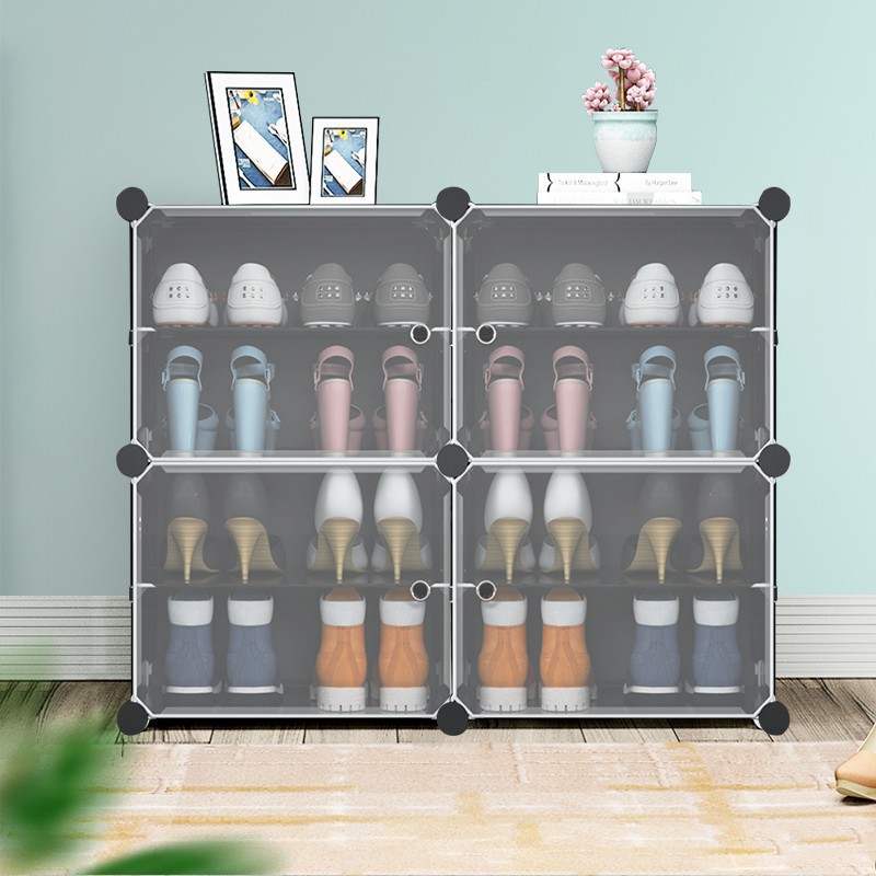 HC Lemari Baju Portabel Multifungsi 2 Kolom 4 Layer Rak Pakaian Portable Anti Debu Kotak Sepatu Susu