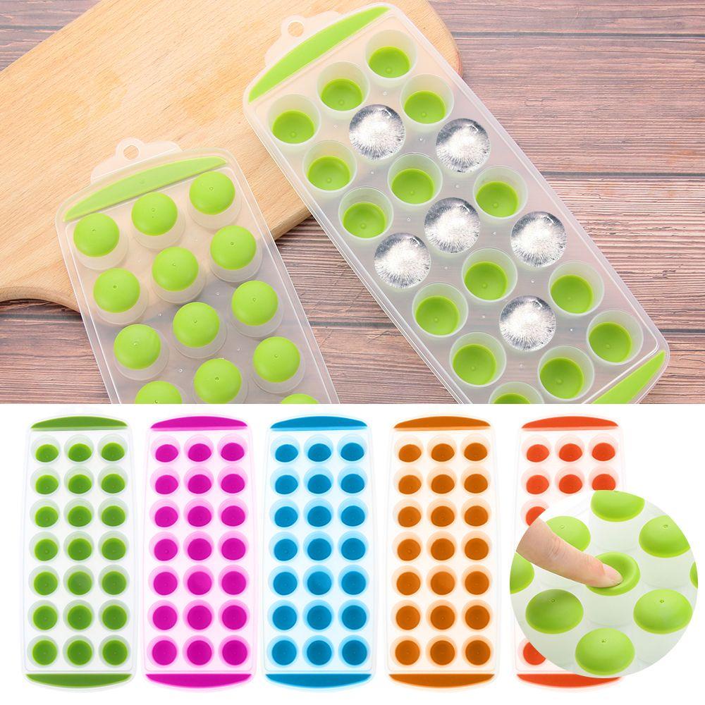 Solighter Ice Cube Tray Cetakan Jelly Rumah Tangga Kitchen &amp; Bar 21slot Bulat Cetakan Silikon