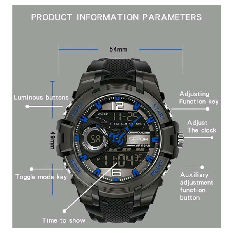 TERVIRAAAAALLLLL 0SANDA 6015 Jam Tangan Pria Digital Analog Sport EL Backlight Tali Rubber Anti Air