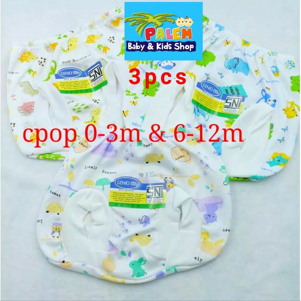 GENIO celana pop bayi motif isi 3pcs  0-3 &amp; 3-6 bulan