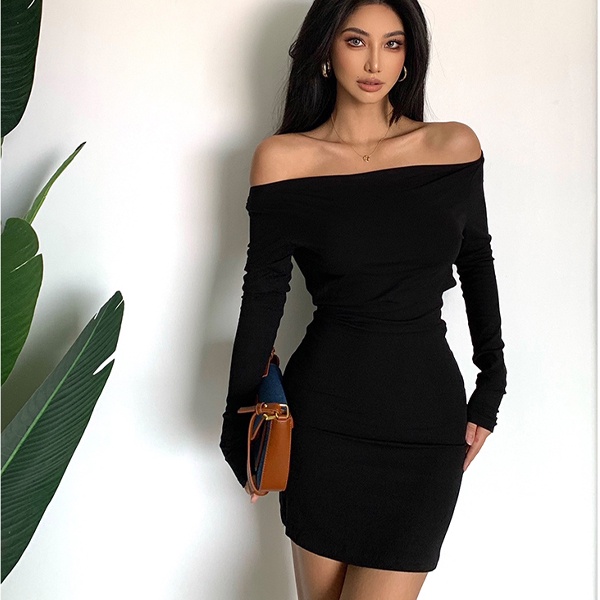 【Vanessa】Summer Korean Sexy Long Sleeve Bodycon Off Shoulder Midi Dress 7025