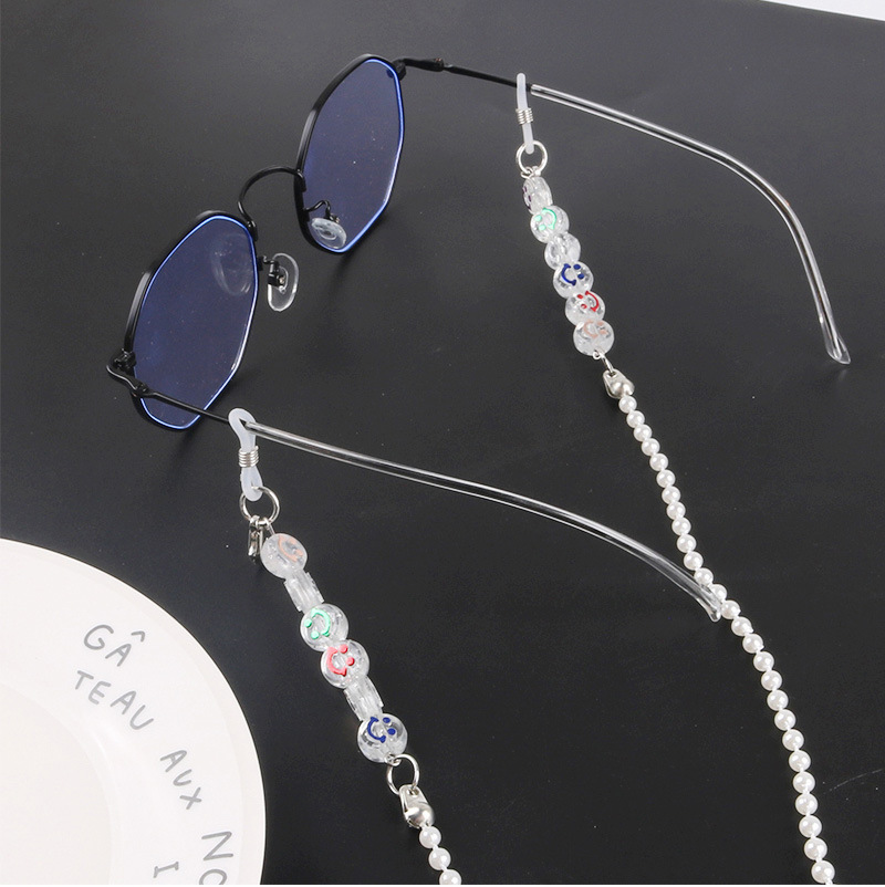 Glasses Chain Hanging Neck Mask Anti-lost Rope Dual-use Smiley Face Pearl Mask Lanyard 75cm