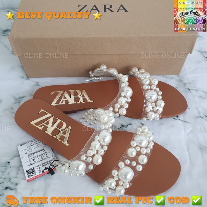 Sandal mutiara shiny pearls tali double dua tali tie transparan flat shoes SLIP on