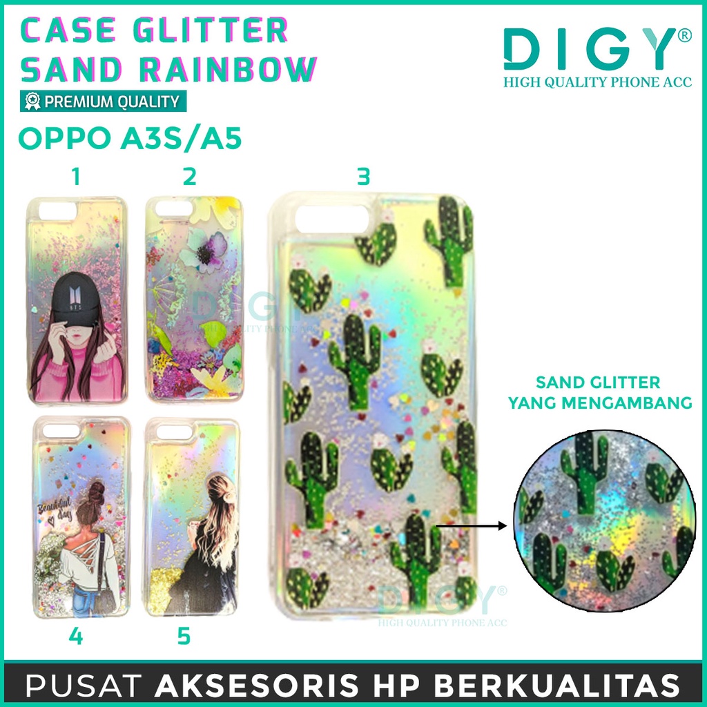 Case OPPO A52 A72 A92  A12 A5S A7 A3S A5  Glitter Dynamic Liquid Quicksand Case Motif cewe heart bts